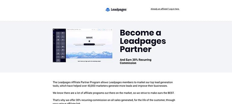 leadpages recurring earning affiliate program