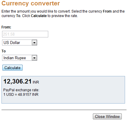 Currency Conversion PayPal from USD to INR