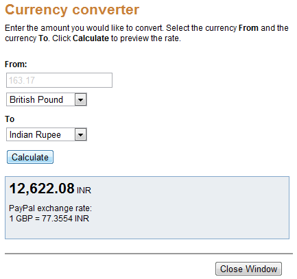 Currency Conversion PayPal from GBP to INR