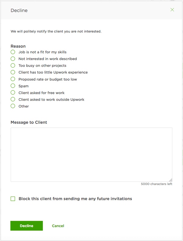 Decline Upwork Invite