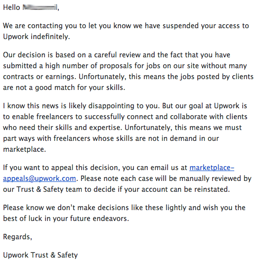 upwork account suspended