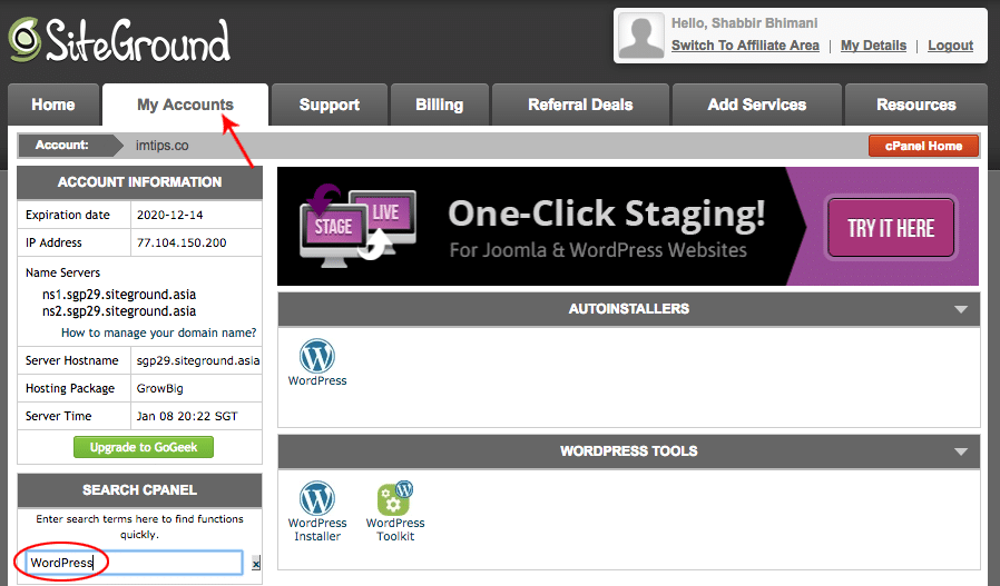 WordPress in cPanel to Start a blog