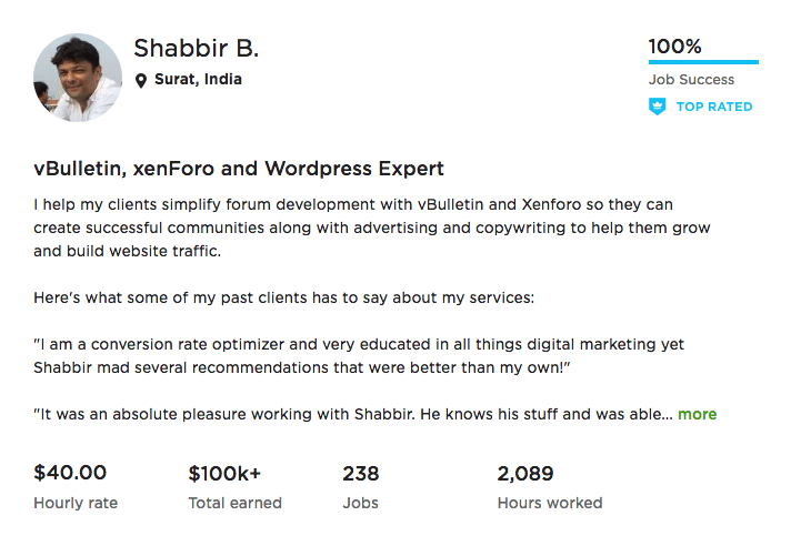 Shabbir Bhimani Upwork Individual Profile