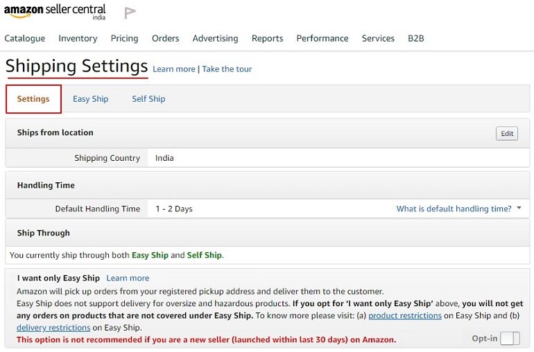 How to Create New Self Ship Shipping Template on Amazon India
