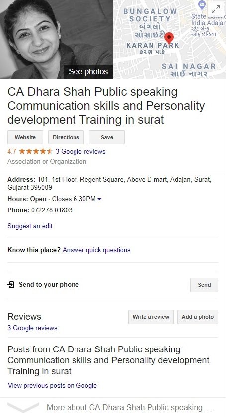 Example of a live google business page