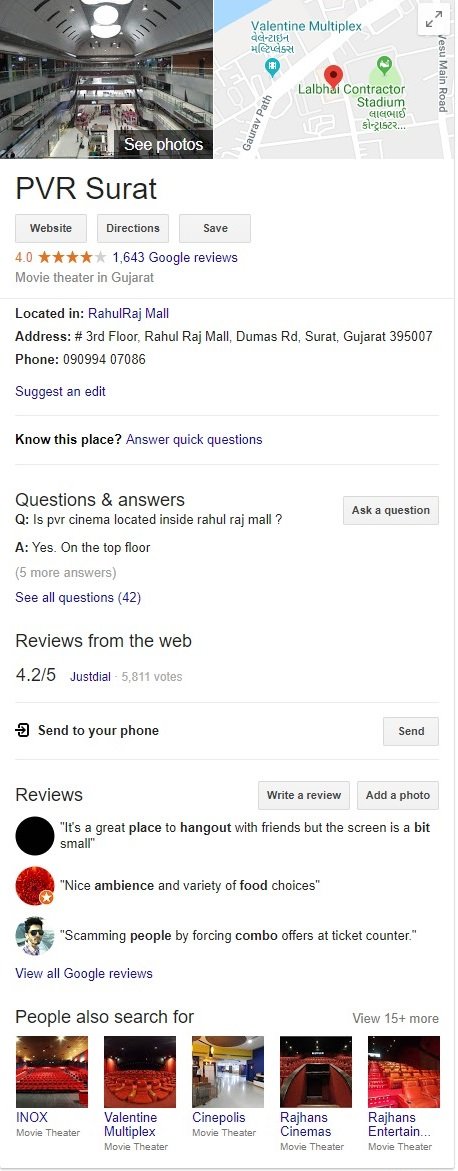 Google business listing in Google Search
