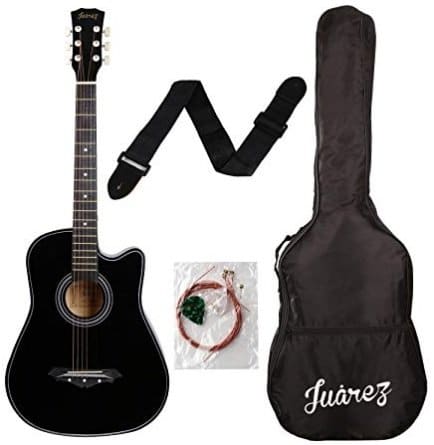 Juarez Acoustic Guitar, 38 Inch Cutaway, 038C With Bag, Strings, Pick And Strap, Black