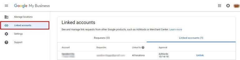 Linked Accounts in google my business