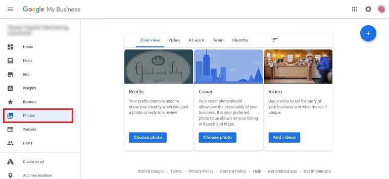 Photos on google business page