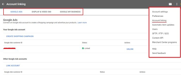 Account linking in google merchant center