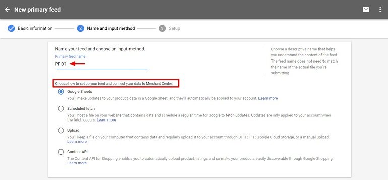 Primary feed setup in google merchant center