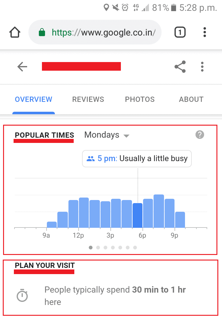 mobile search result on google for google my business listing