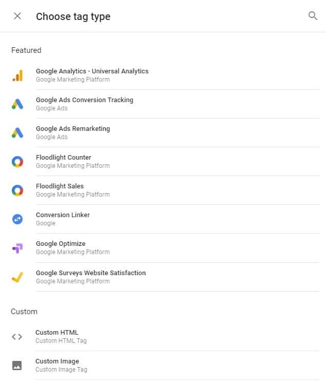 Tag types in google tag manager