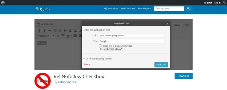 Rel nofollow checkbox wordpress plugin