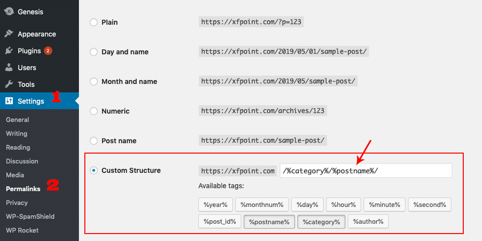 permalink settings in wordpress WooCommerce