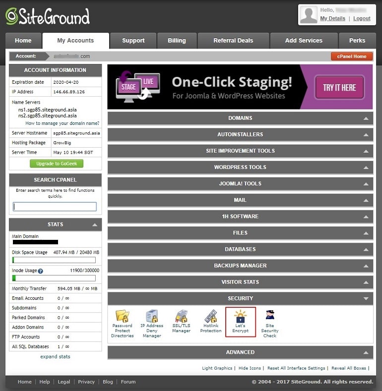 cPanel siteground let's Encrypt