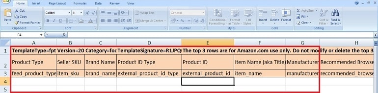 excel file template add ASINs to change titles