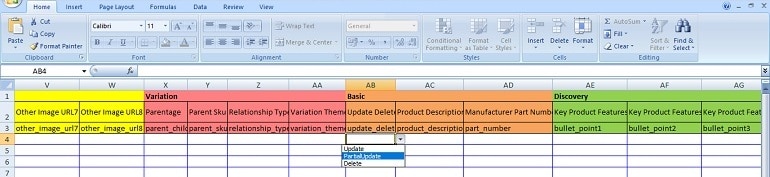 excel file template partial updates