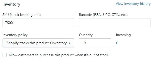 add product inventory