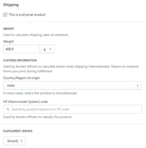 add product shipping info