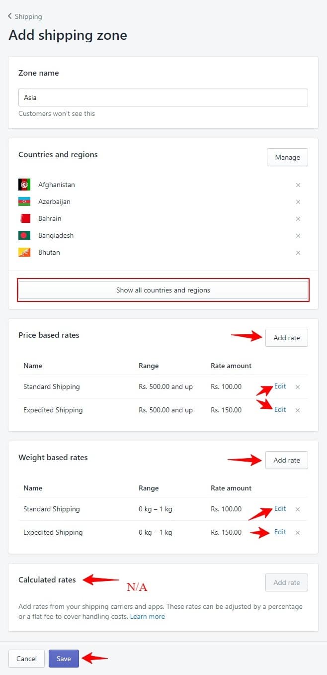 adding shipping zone