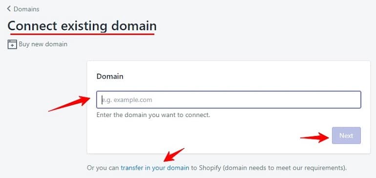 connect existing domain in shopify store