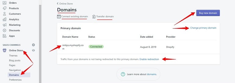 domain setup in shopify store