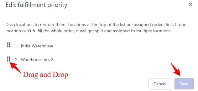 edit fulfillment priority under shipping in shopify