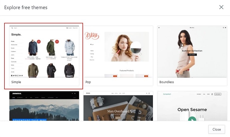 explore free themes in shopify account