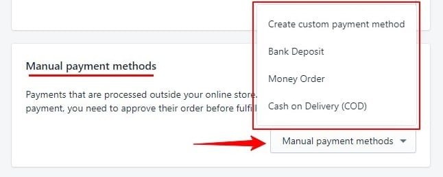 manual payment method in shopify