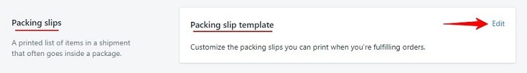 packing slips in shopify shipping settings
