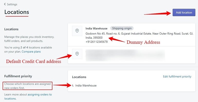 setting up location under shipping settings