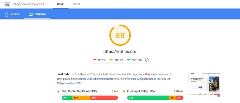 Google page speed insights for biztips.co