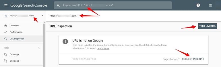 URL inspection in google search console