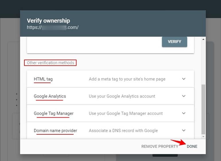 Verify ownership in google search console using other methods