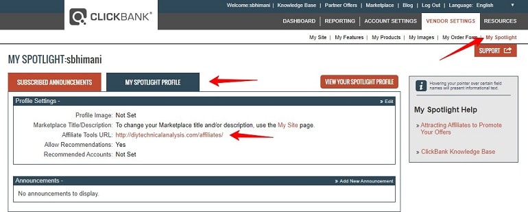 adding an affiliate tool URL in clickbank to Selling as a Vendor With Clickbank