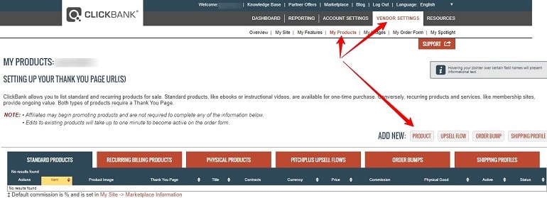 creating new products in clickbank
