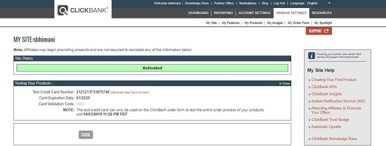 test credit card to test products in clickbank