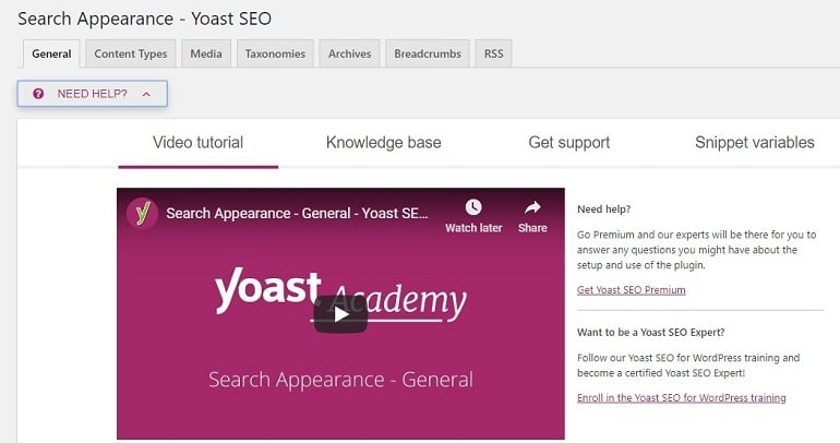 the need help feature in yoast seo plugin