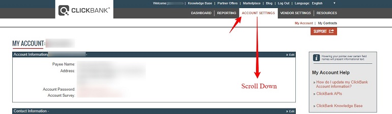 account settings in clickbank