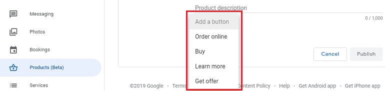 add a button in product widget in the gmb tool