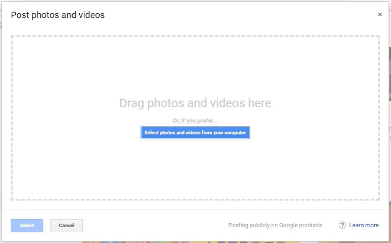 drag photos and videos here window in gmb tool