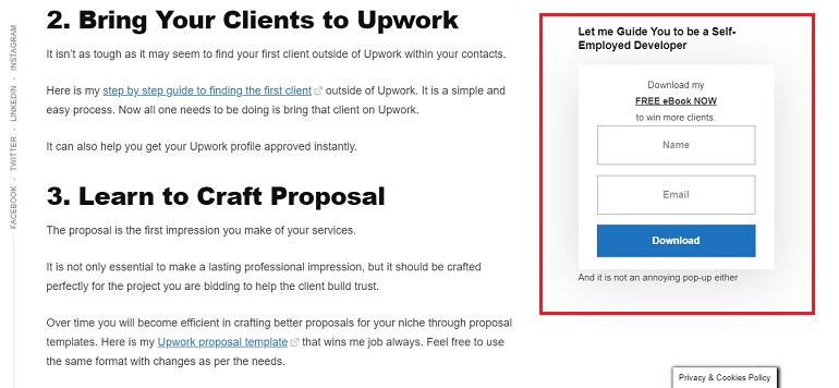 imtips sign up form on righthand sidebar