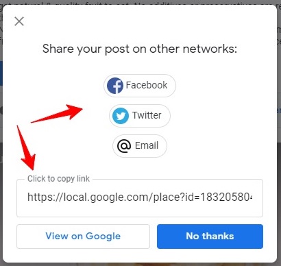 share your post on other network in gmb listing