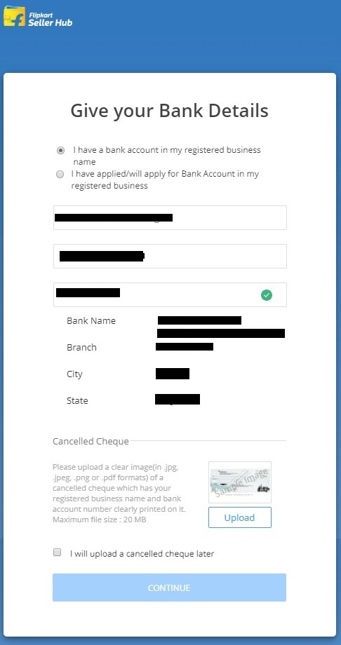 Bank details in flipkart registration