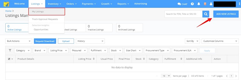 add new listings on listing management page