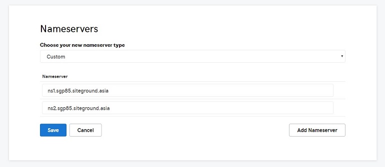 add siteground nameservers in godaddy account