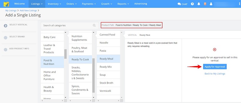 apply for approval in food and nutrition on flipkart