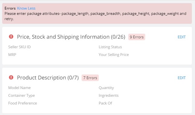 error notification in listings in flipkart