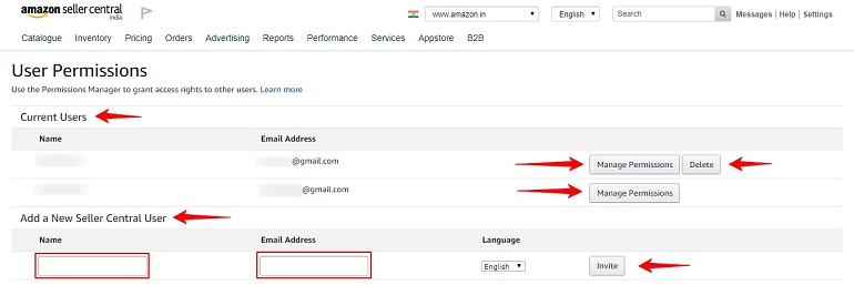 permissions manager page in amazon india